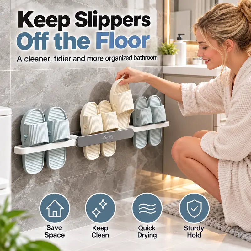 🚿No Punch Hanging Slipper Holder, Space Saving for Bathroom & Shower Room🧼