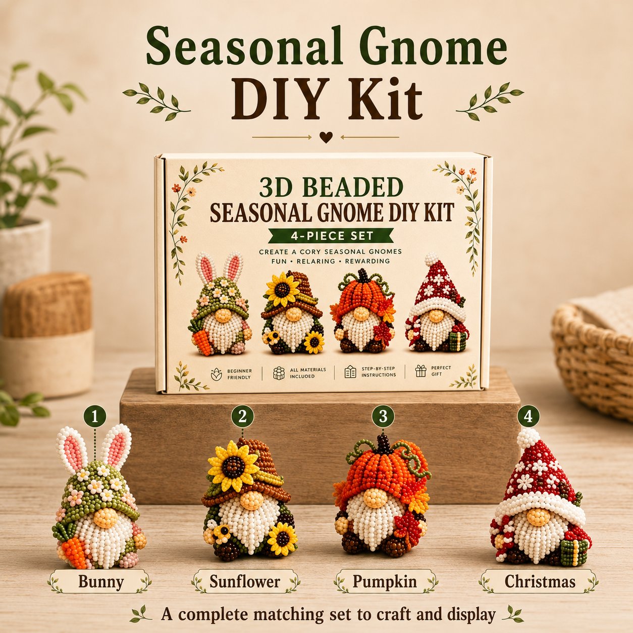 3D Beaded Gnome DIY Kit Collection