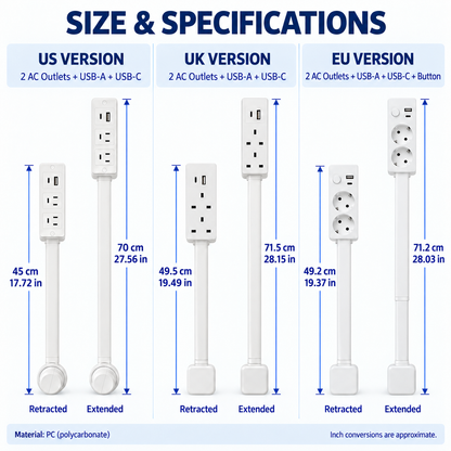 🔌 Extendable Outlet Extender with Rotating Base & USB-A/USB-C Charging
