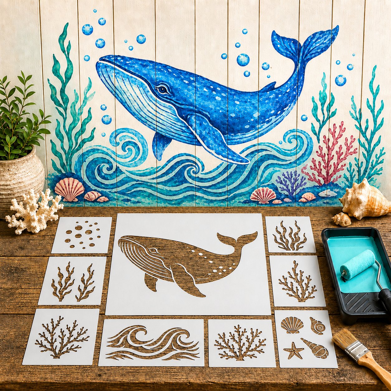 🔥 LAST DAY 49% OFF – 🐙Reusable Ocean Octopus Mural Stencil Set | Bring Plain Walls & Fences to Life with a Bold Underwater Scene 🌊🎨✨