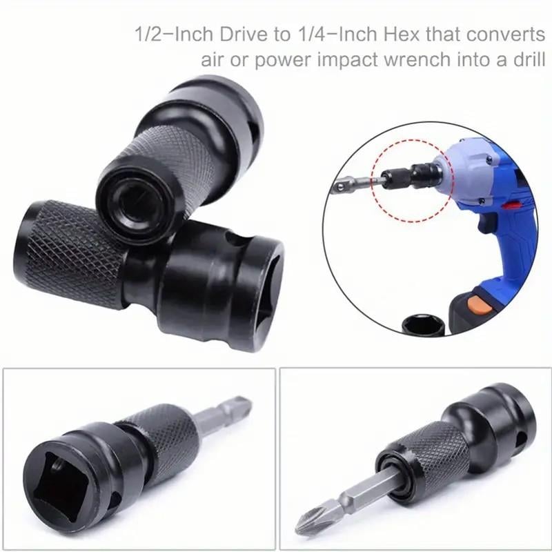 2 PCS 1/2 inch Square Drive to 1/4 inch Hex Female Socket Adapter Converter Chuck Adapter