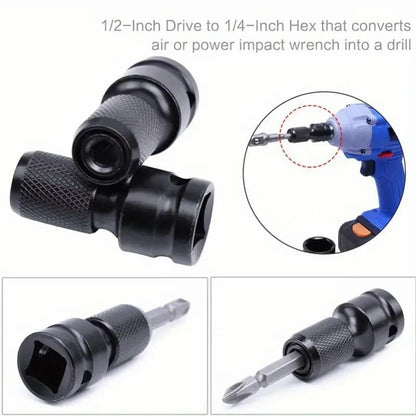 2 PCS 1/2 inch Square Drive to 1/4 inch Hex Female Socket Adapter Converter Chuck Adapter