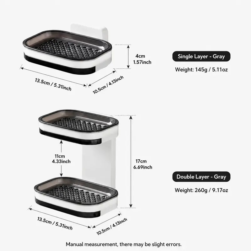 Wall-Mounted Double Soap Holder with Drain Tray – No-Drill Bathroom Organizer