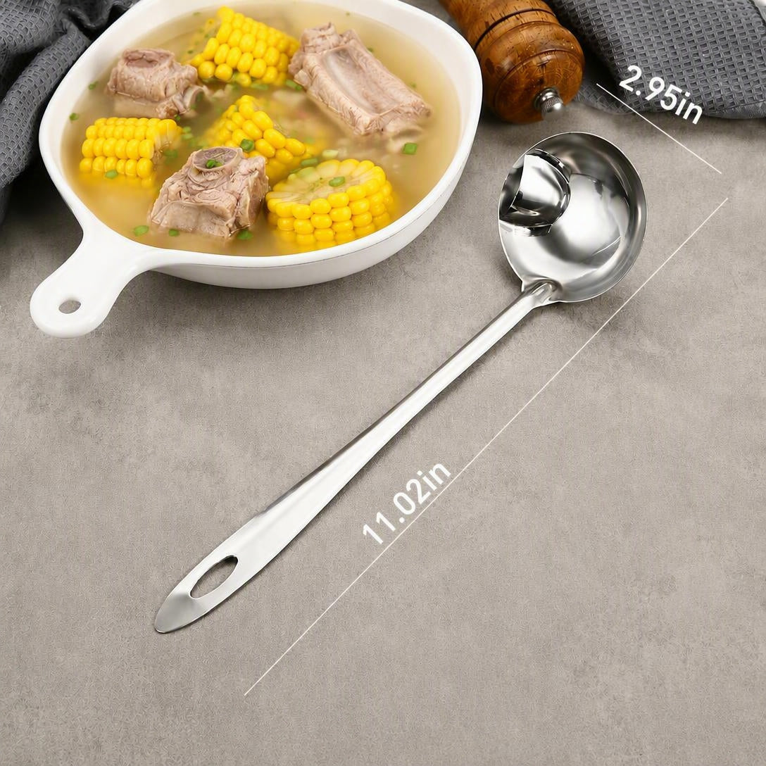 🍲 Food-Grade Stainless Steel Broth Ladle with Built-In Oil Strainer