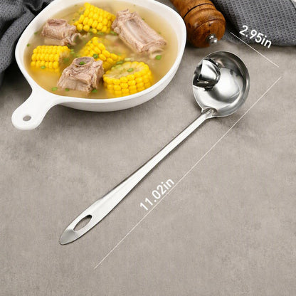 🍲 Food-Grade Stainless Steel Broth Ladle with Built-In Oil Strainer