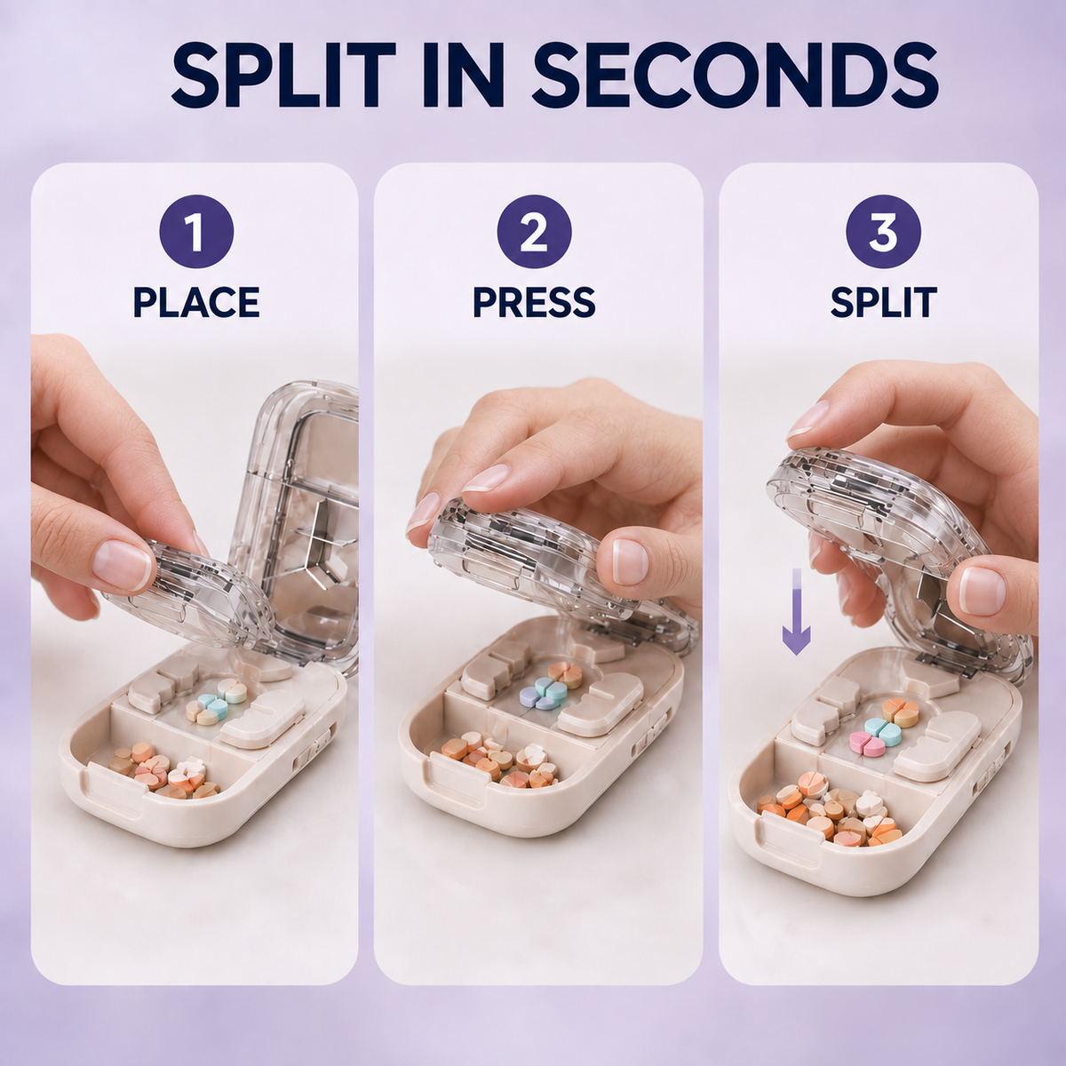 💊Portable Pill Cutter/Splitter & Storage Case (Cuts into 1/2, 1/3, or 1/4 portions)