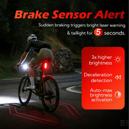 Unisex Smart Bike Tail Light - 3.15in, 5 LED, Laser Indicator