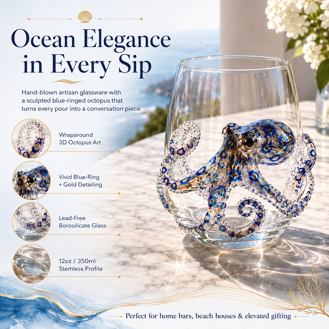 🎁The Perfect Beach House Gift🌊3D Ocean Animal Artisan Glassware Collection