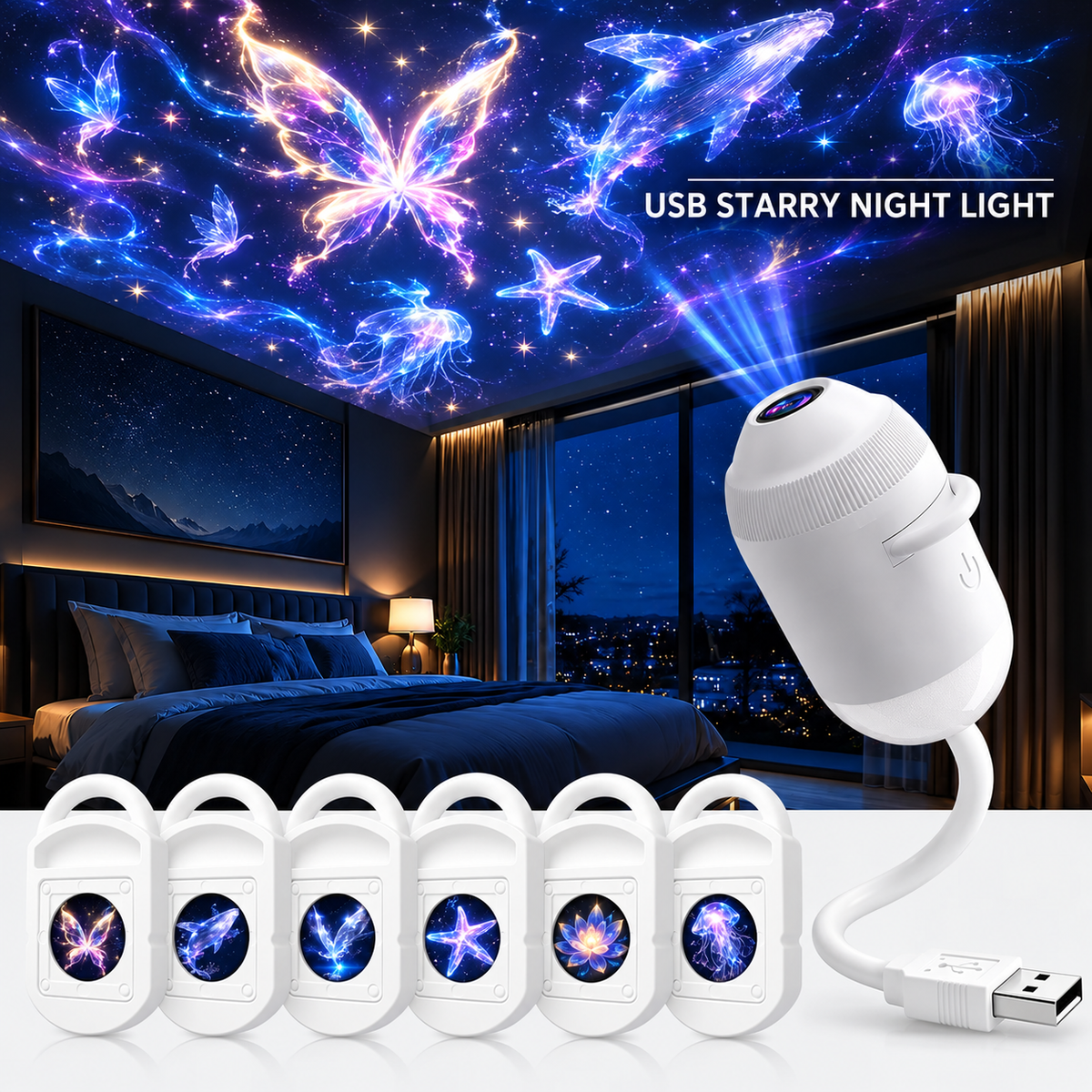 USB Star Sky Projector Lamp, Mini Galaxy Bedroom Night Light ✨
