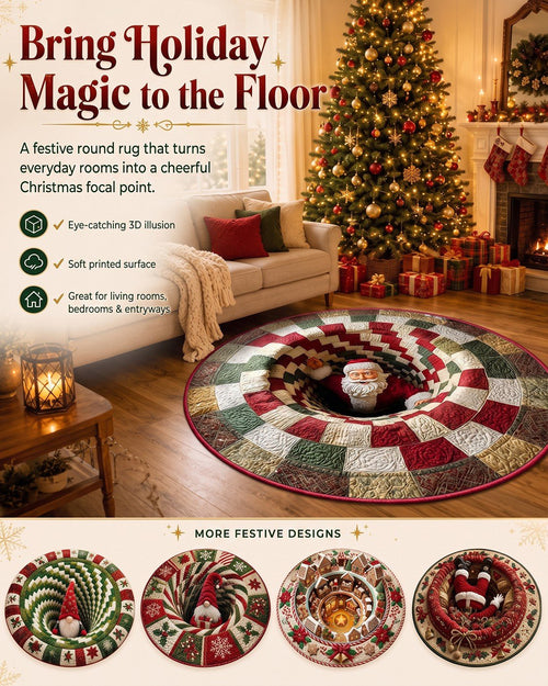 💯🎄3D Christmas Gnome Optical Illusion Round Rug | Fun Festive Home Decor Must‑Have⭐🏠🎁