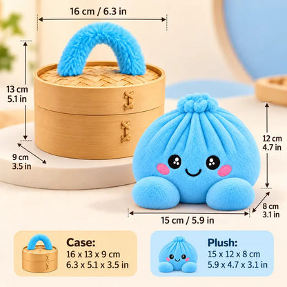 Cute Plush Stuffed Dumpling Squishies with Bamboo-Style Steamer Basket, Big Rainbow Squishy Toy
