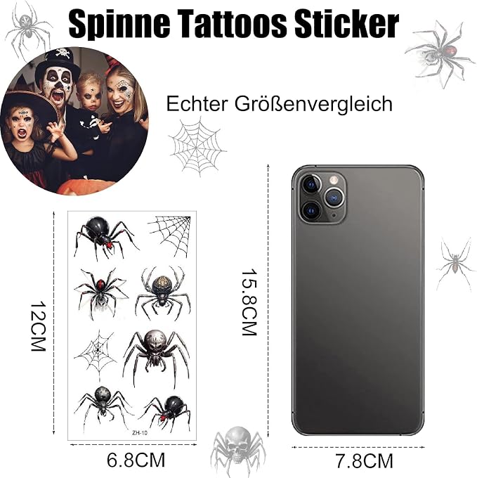 💀 Halloween Party Temporary Tattoos, Fun Face & Body Stickers for Kids & Adults🎃