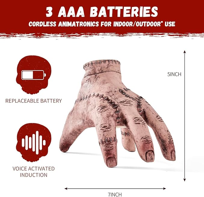 🎃Crawling Severed Hand Prop | Sound Activated Halloween Horror Decor👻