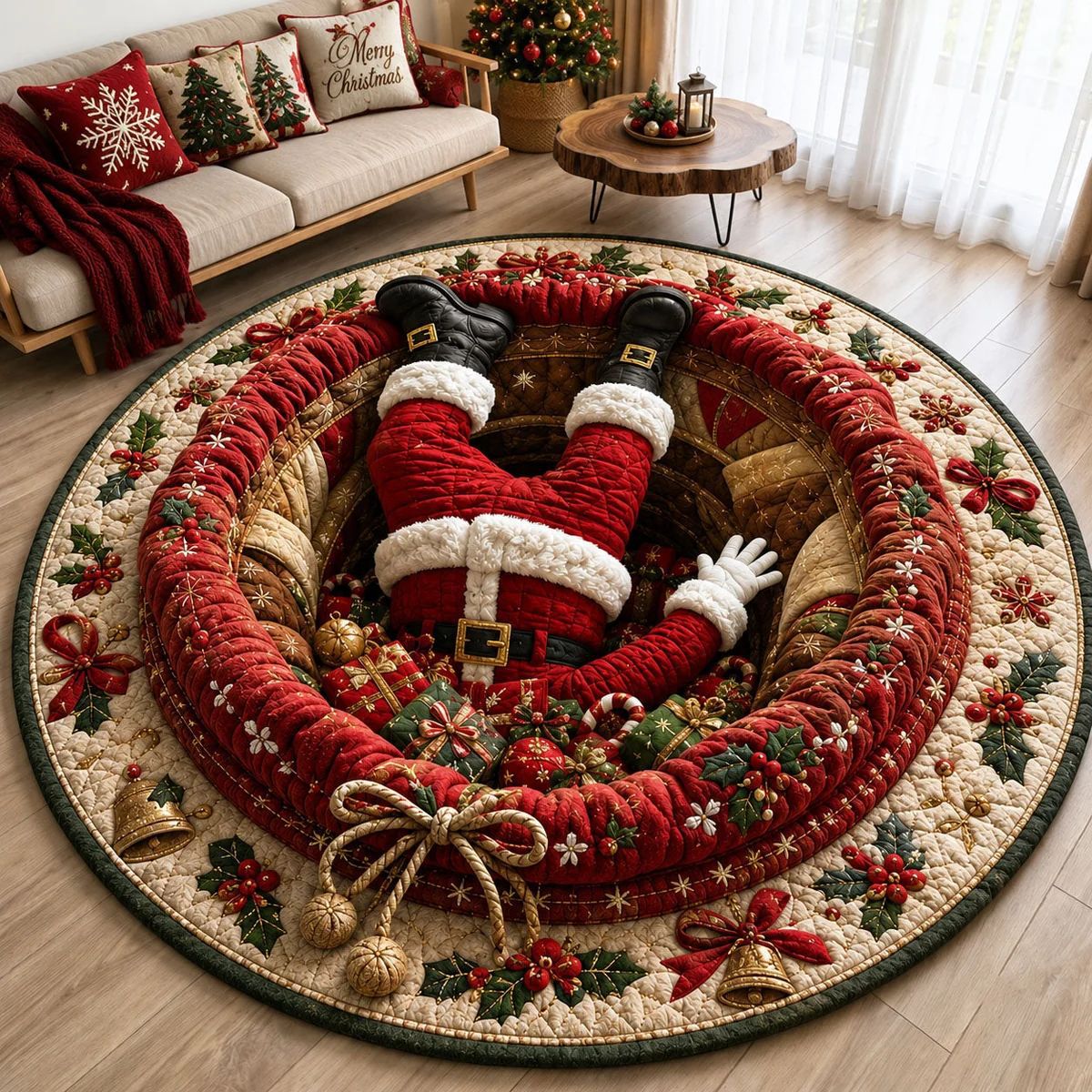 💯🎄3D Christmas Gnome Optical Illusion Round Rug | Fun Festive Home Decor Must‑Have⭐🏠🎁