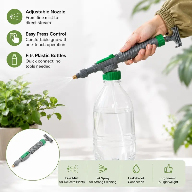 🌿 Bottle Mount Manual Sprayer Nozzle | Adjustable Brass Spray Head For Garden & Houseplant Care