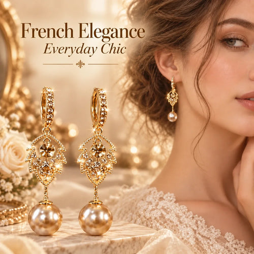 ✨ Elegant Crystal Leaf & Pearl Drop Earrings