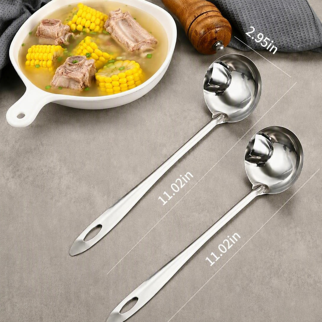 🍲 Food-Grade Stainless Steel Broth Ladle with Built-In Oil Strainer