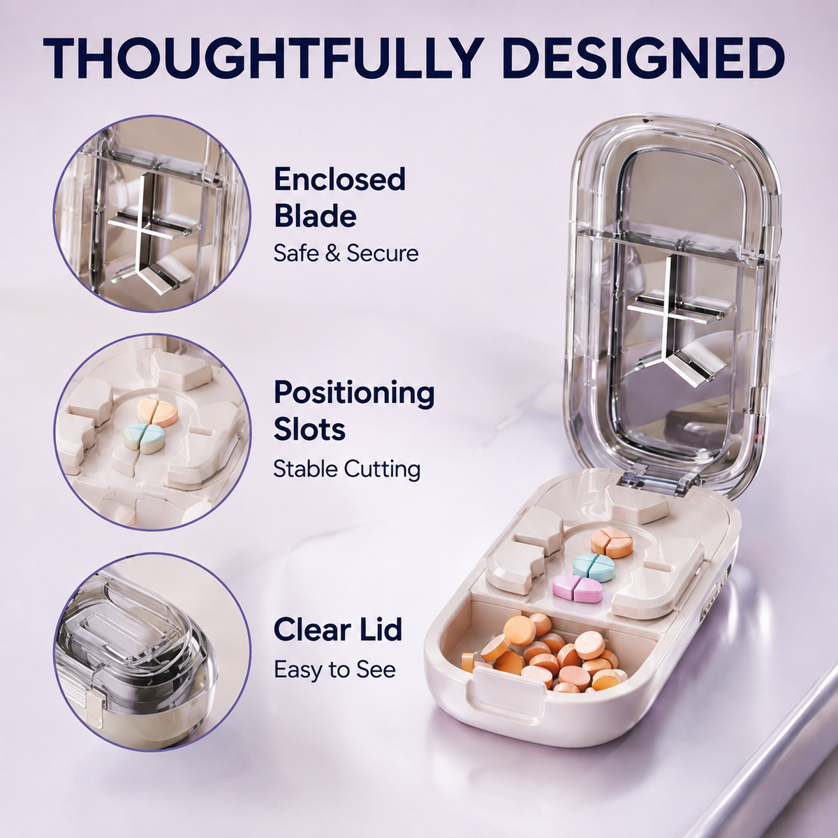 💊Portable Pill Cutter/Splitter & Storage Case (Cuts into 1/2, 1/3, or 1/4 portions)