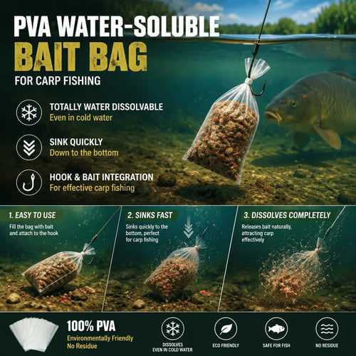 🎣PVA Water‑Soluble Bait Bags - No Residue Fast Sink Fishing Tackle