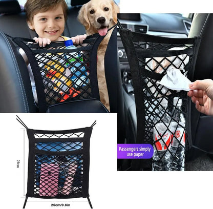 2(Pcs)Upgraded Stretch Car Seat Mesh Storage Net | Backseat Pet & Child Safety Barrier