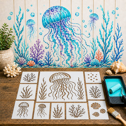 🔥 LAST DAY 49% OFF – 🐙Reusable Ocean Octopus Mural Stencil Set | Bring Plain Walls & Fences to Life with a Bold Underwater Scene 🌊🎨✨
