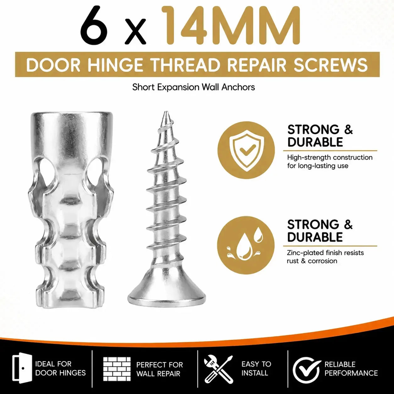 High Strength Hinge Repair Screws | 6×14mm Door Hinge Thread Repair Screws Kit