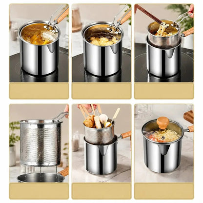 Restaurant-Quality Crispy Frying at Home! Compact Stainless Steel Deep Fryer Pot Set with Basket & Tongs | Oil-Saving, Quick & Easy to Clean for Perfect Family Portions