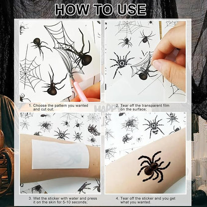 💀 Halloween Party Temporary Tattoos, Fun Face & Body Stickers for Kids & Adults🎃