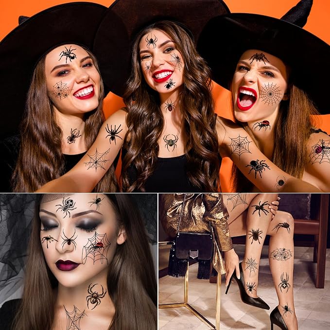 💀 Halloween Party Temporary Tattoos, Fun Face & Body Stickers for Kids & Adults🎃