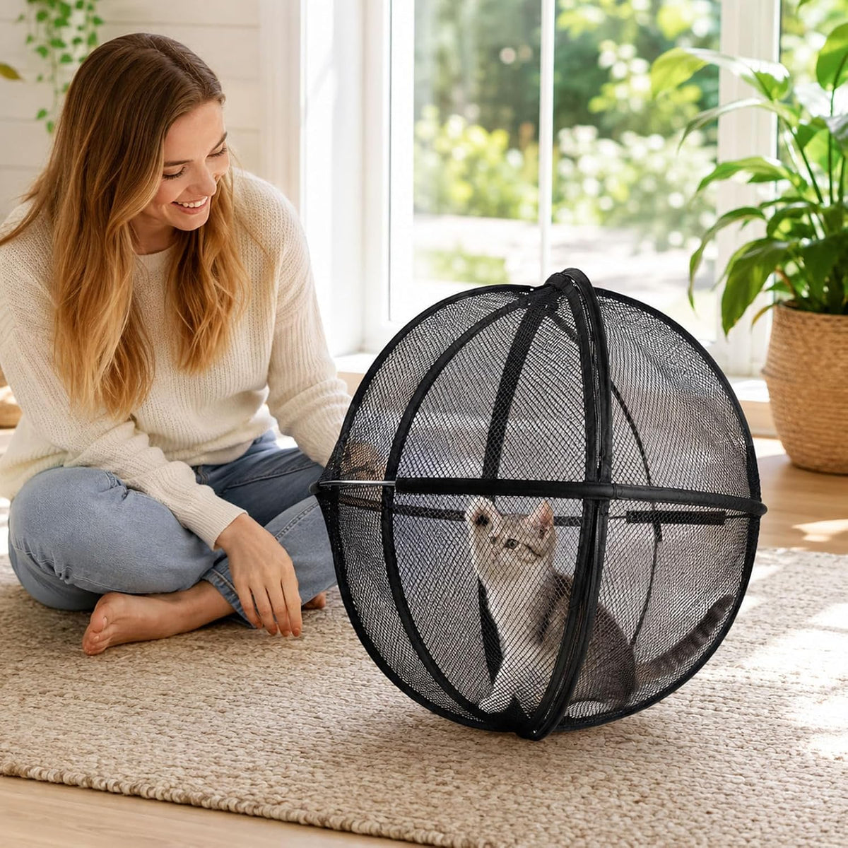 ❤️360° Panoramic Foldable Cat Playpen – Breathable Mesh Pet Enclosure