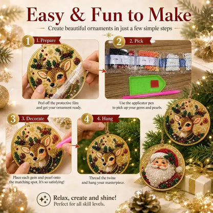 ⏳ Last Day 49% OFF – 🎄Beginner-Friendly Christmas Pearl & Gem Diamond Painting DIY Kit | 6 Festive Ornament Designs with Sparkling Pearls, Faceted Gems & 3D Layered Detail 💕