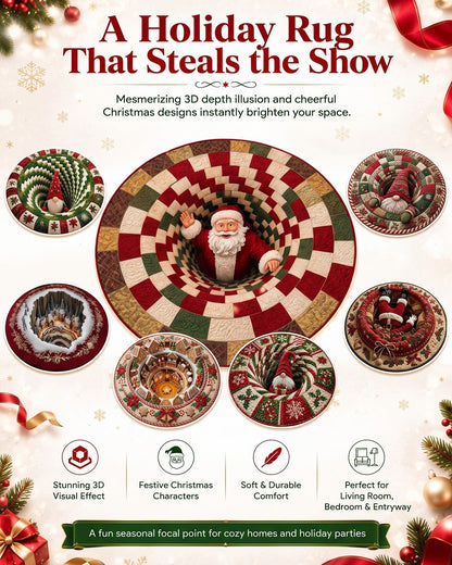 💯🎄3D Christmas Gnome Optical Illusion Round Rug | Fun Festive Home Decor Must‑Have⭐🏠🎁