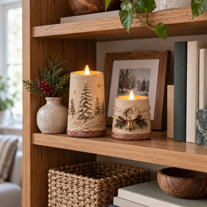 Rustic Christmas Flameless LED Candle Décor – Set of 2