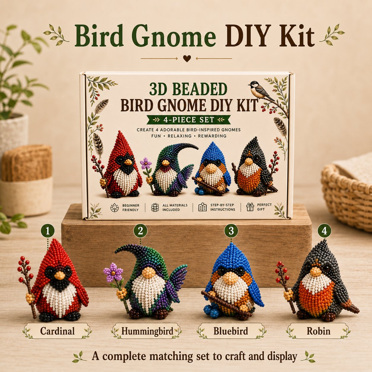 3D Beaded Gnome DIY Kit Collection