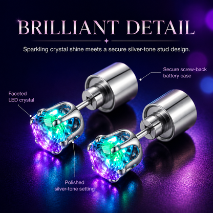 LED Light Up Crystal Stud Earrings – Colorful Glow, Unisex Party Style