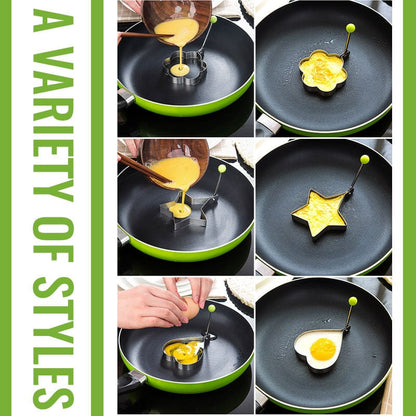 🍳 Stainless Steel Egg Rings and Pancake Molds 5 Shapes