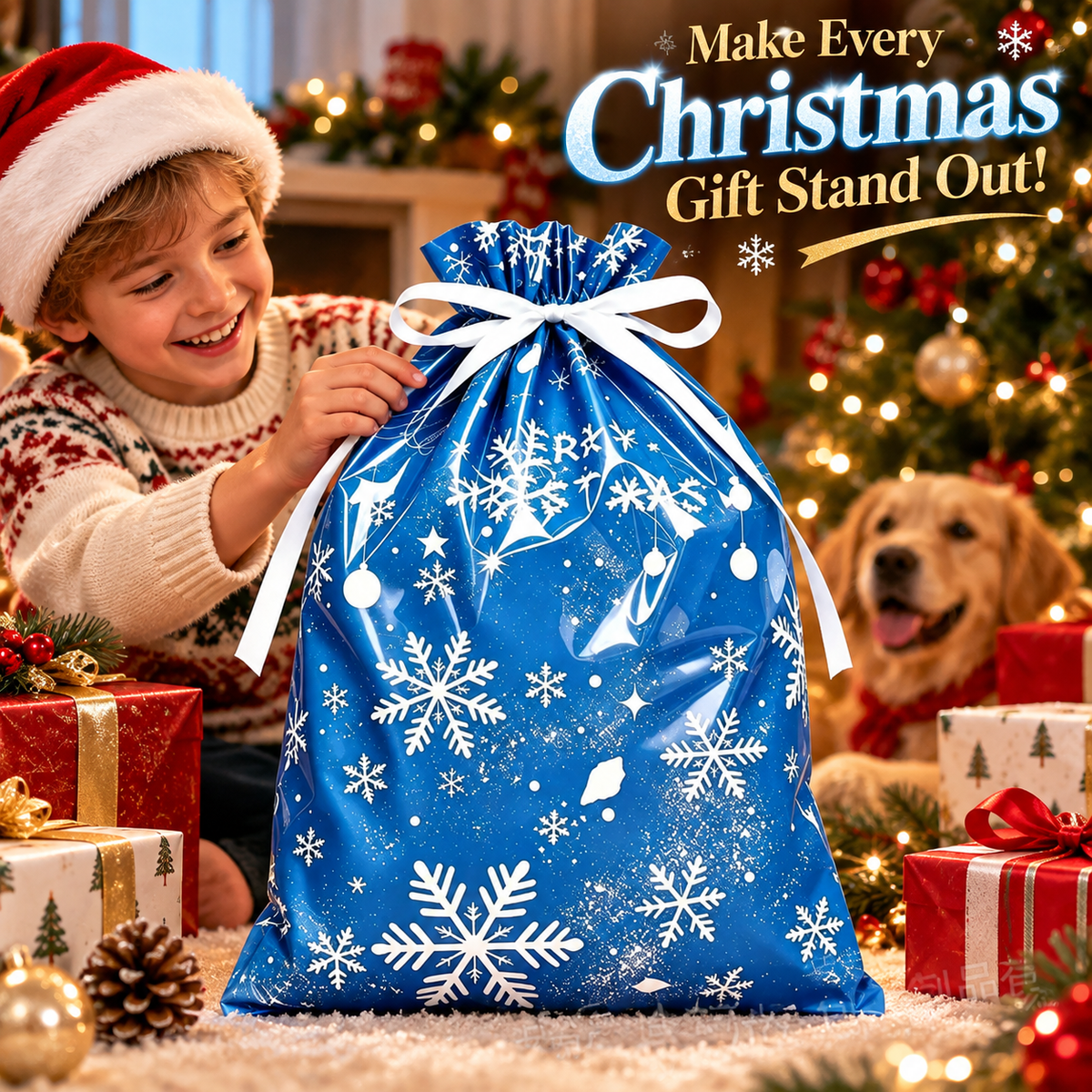 Christmas Holographic Self-Standing Drawstring Gift Bags 🎄🎁