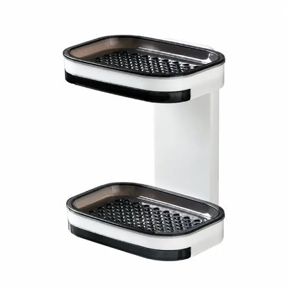 Wall-Mounted Double Soap Holder with Drain Tray – No-Drill Bathroom Organizer