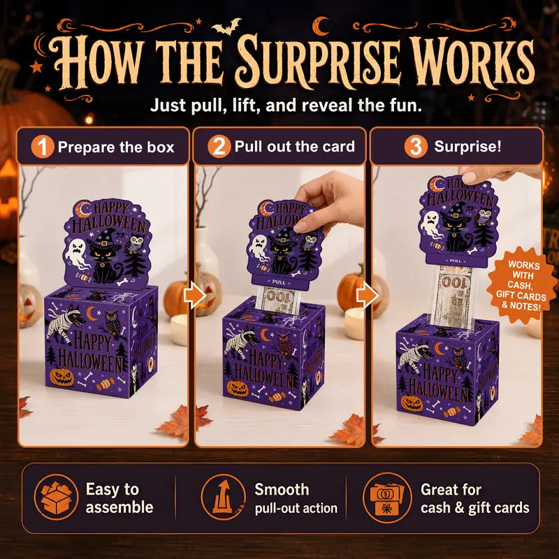 🎃 Halloween Pull-Out Surprise Box – Fun Cash & Gift Reveal Game