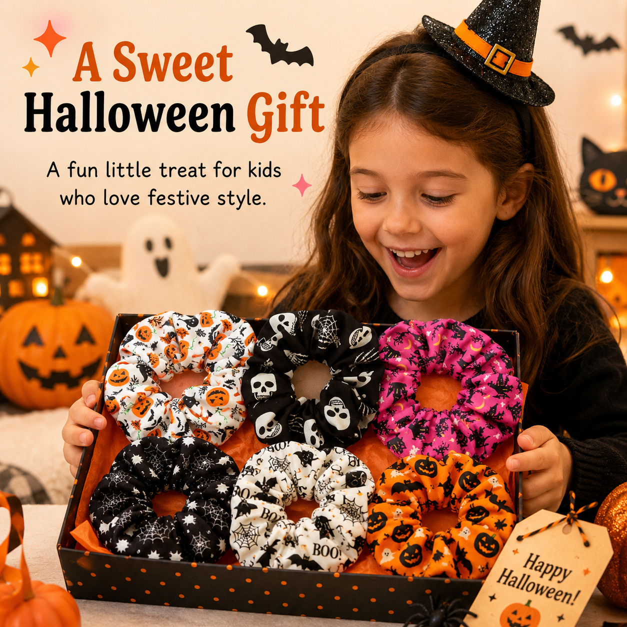 🎃 Hand-Illustrated Halloween Scrunchie Collection (6pc, Limited Batch)