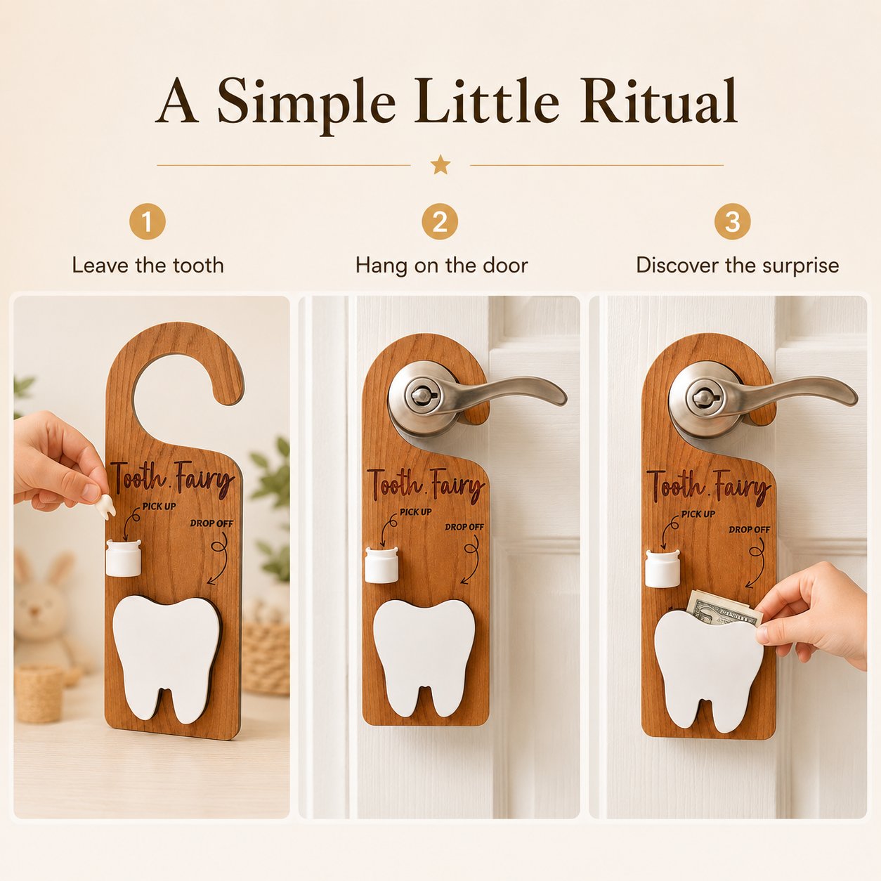🧚 Wooden Tooth Fairy Door Hanger for Lost Tooth Traditions