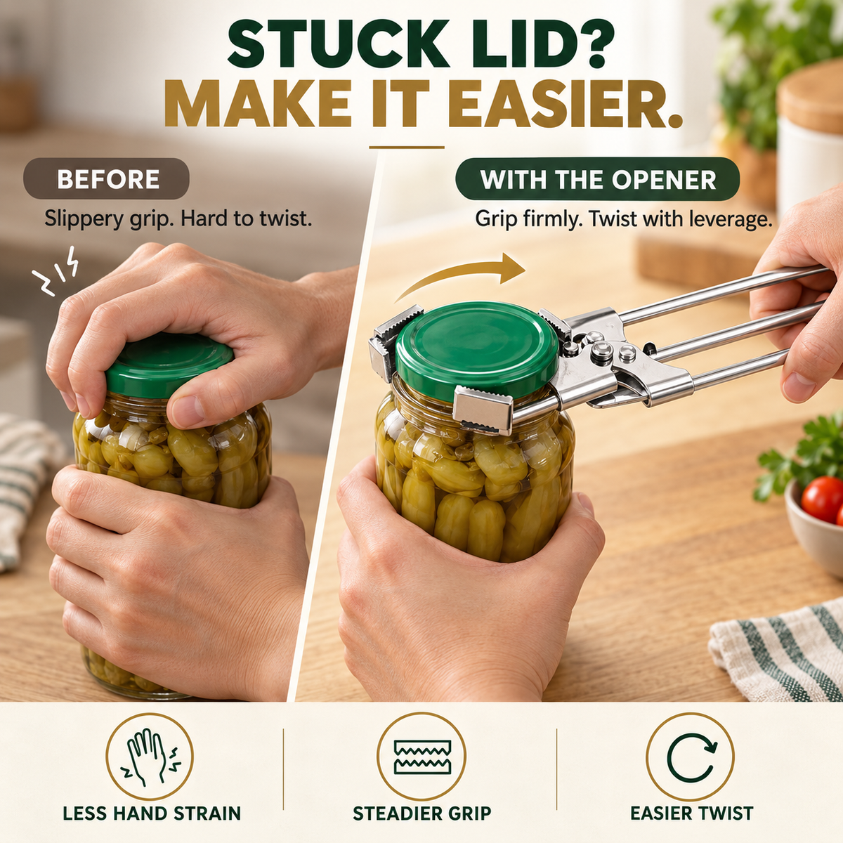 🫙 Adjustable Stainless Steel Jar Lid Opener – Long-Handle Easy-Grip Tool for Tight Jar Lids