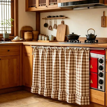 2026 Farmhouse-Style Stove Curtain, Gingham Grid Ruffle-Edge Tier Curtains, Rural Short Window Valance, Home Kitchen Dust Cover, Plaid Floral Window Treatments, Aesthetic House Decor, Unique Room Decor
