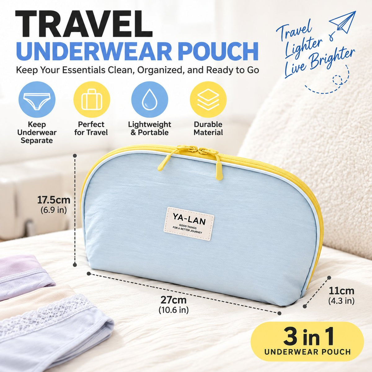 👝 Portable 3-in-1 Travel Underwear and Bra Organizer Bag