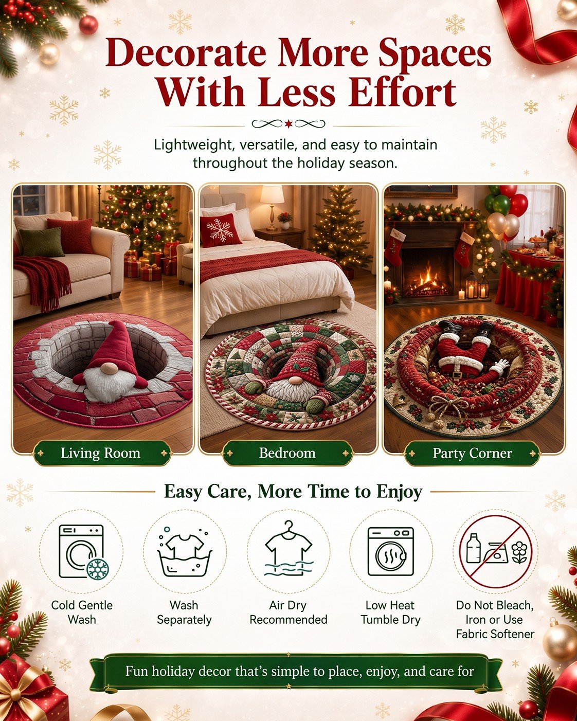 💯🎄3D Christmas Gnome Optical Illusion Round Rug | Fun Festive Home Decor Must‑Have⭐🏠🎁