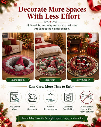 💯🎄3D Christmas Gnome Optical Illusion Round Rug | Fun Festive Home Decor Must‑Have⭐🏠🎁