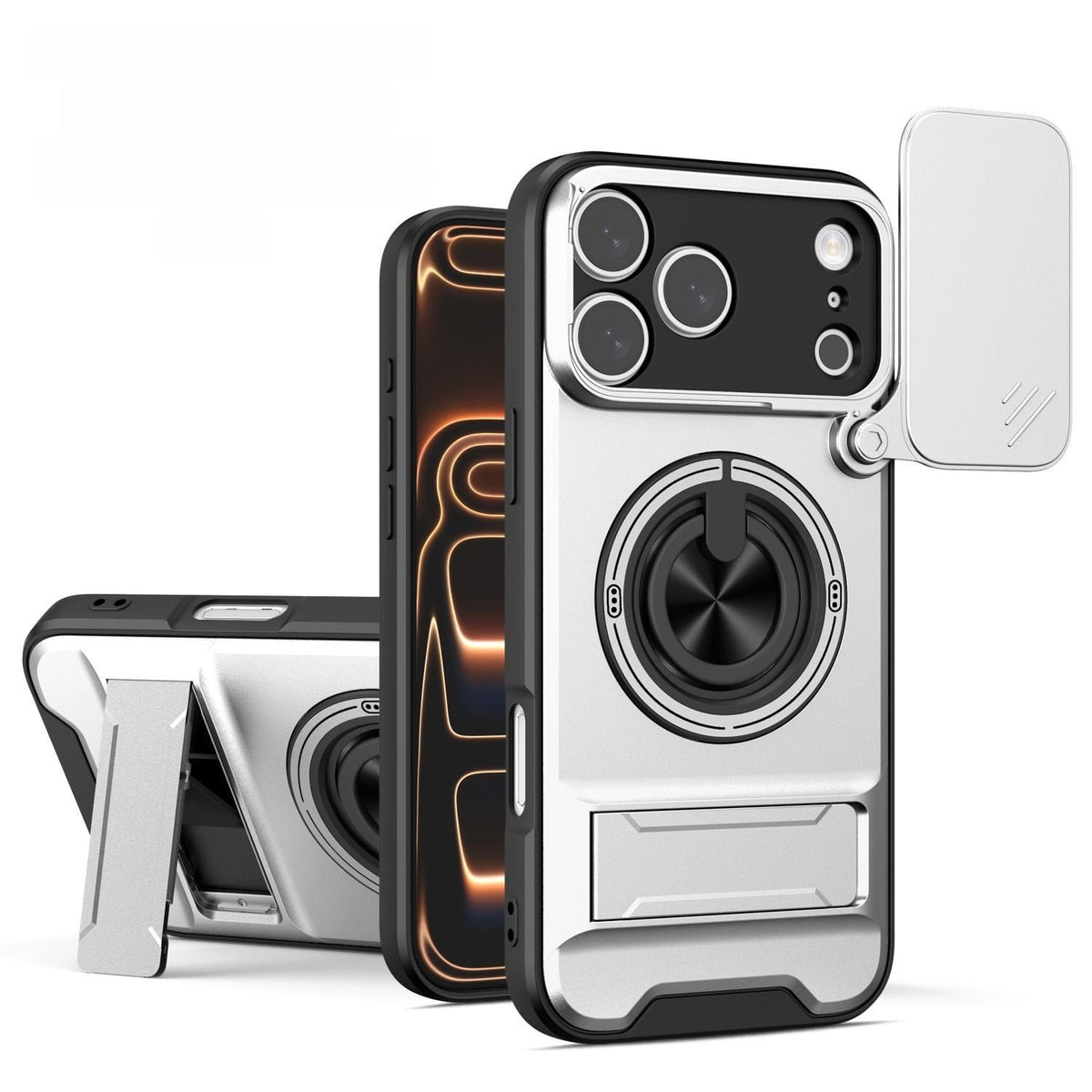 Sliding Window Lens Protector Magnetic Ring Holder Case for work with iPhone 17 ProMax