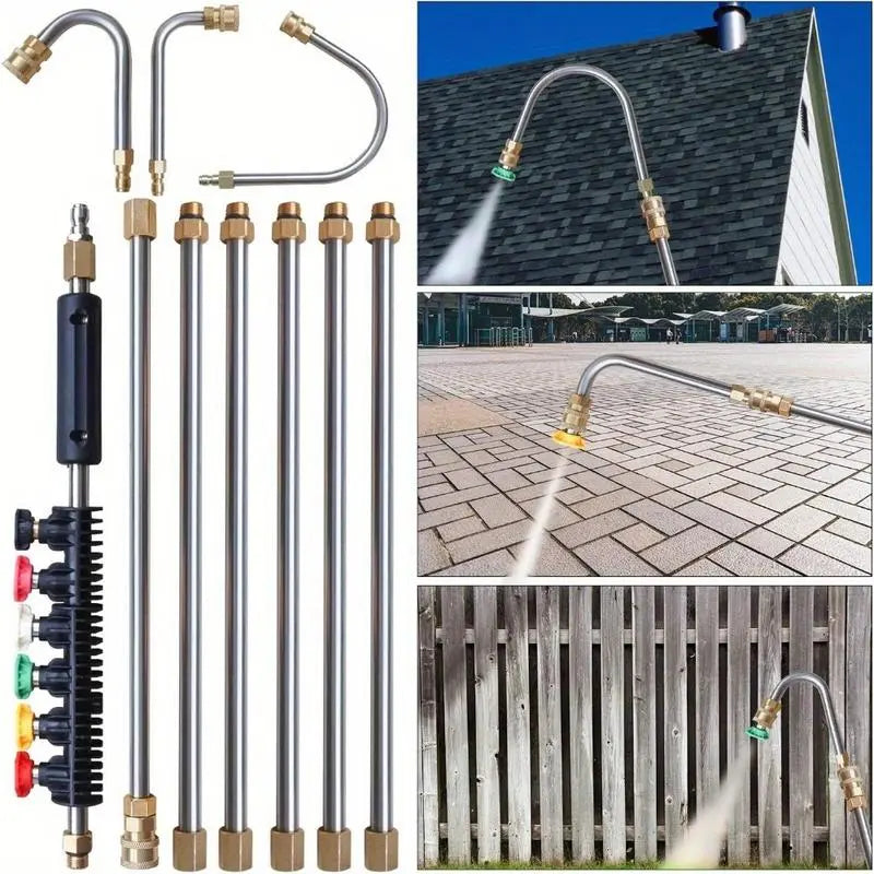 🧹Stainless Steel Power Washer Wand, Angled Extension Lance for Roof Gutter Car Cleaning 💦