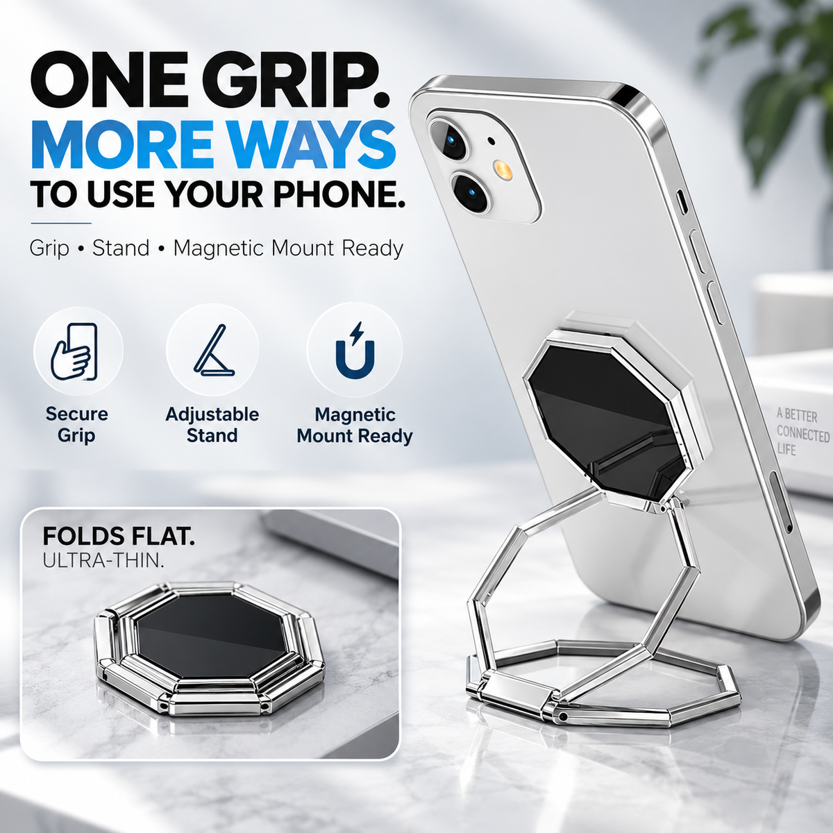 360° Rotating Foldable Phone Ring Holder Stand with Magnetic Mount Support