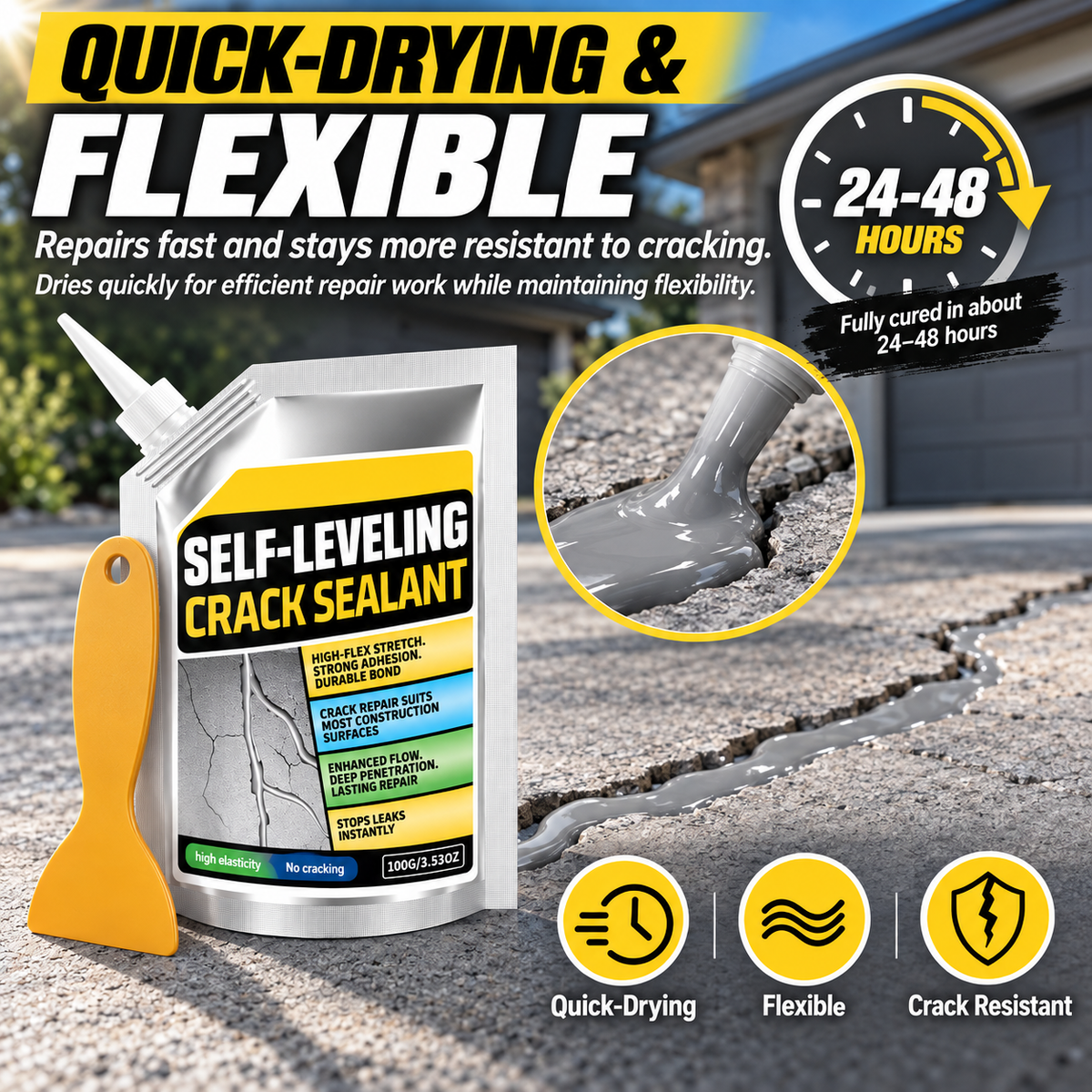 Self-Leveling Concrete Crack Sealant – Waterproof Quick-Drying Repair Filler with Scraper